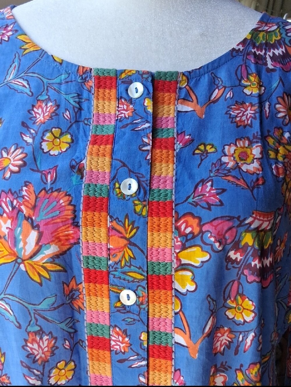 Ro's Garden Blair Blue Floral Button-Front Midi Dress M - Picture 3 of 9